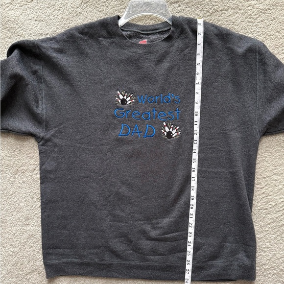 Hanes Dark Gray Sweatshirt Embroidered World's Greatest Dad w/Bowling Pins - Picture 6 of 8